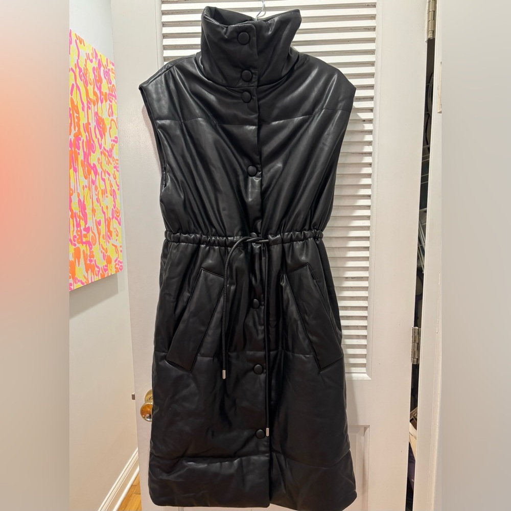 Proenza Schouler White Label Faux Black Leather Puffer Vest XS